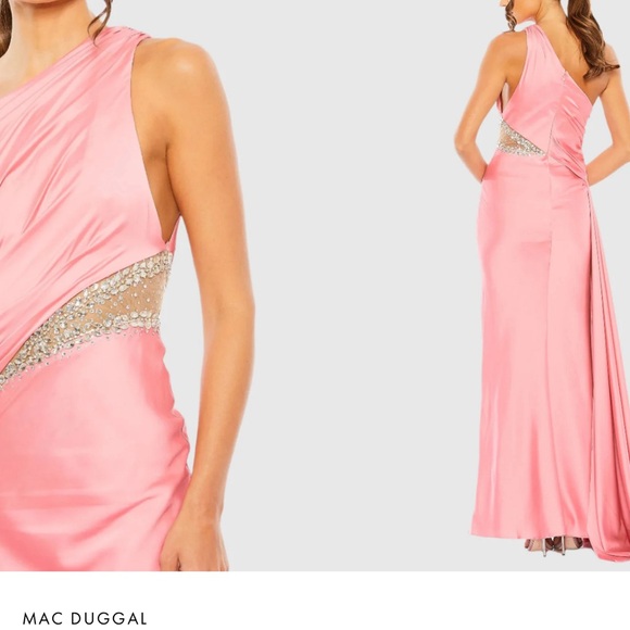 Mac Duggal One Shoulder Embellished Satin Gown - Picture 5 of 6